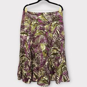 Charter Club Purple Olive Green Flare Boho Linen Tropical Size 6‎ Party Skirt